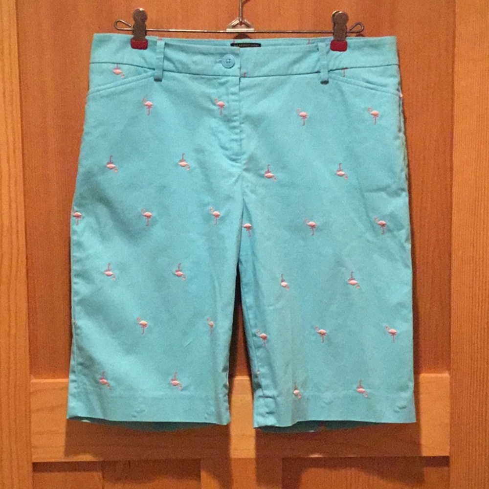 Aqua Shorts with Pink Flamingos